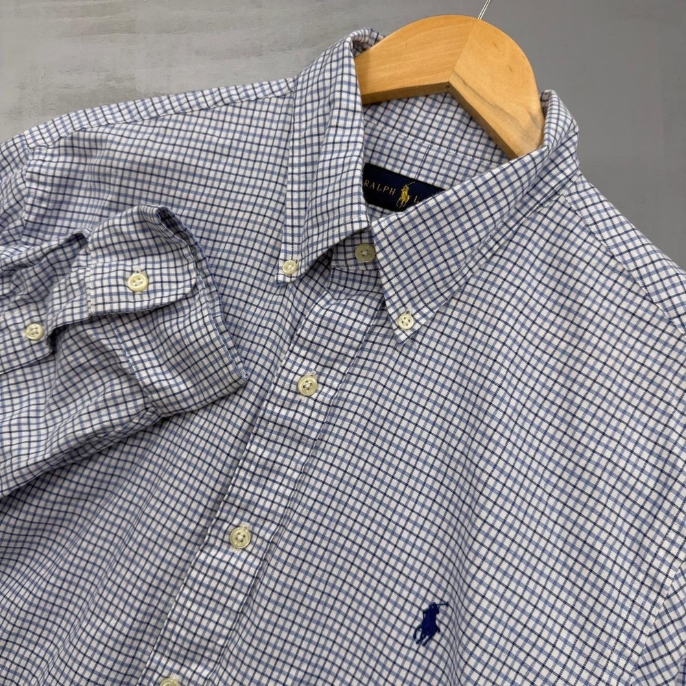 Polo Ralph Lauren Button Down Shirt Blue Check Long Sleeve Large
